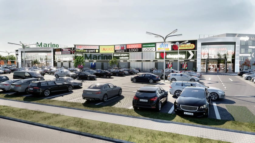 Wizualizacja przedstawia centrum handlowe Marino po modernizacji.