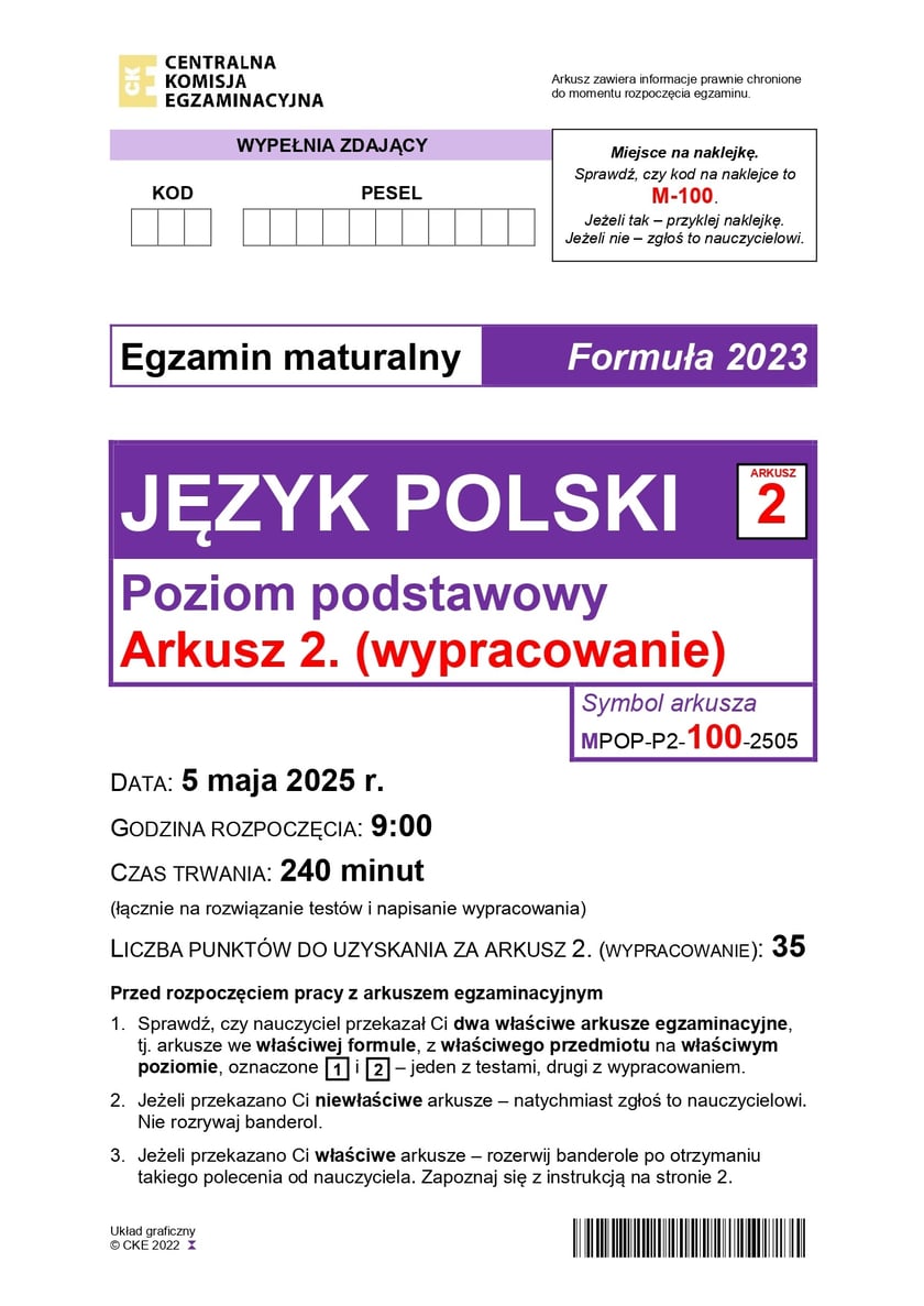 Matura 2025 z polskiego z CKE. Arkusz - poziom podstawowy