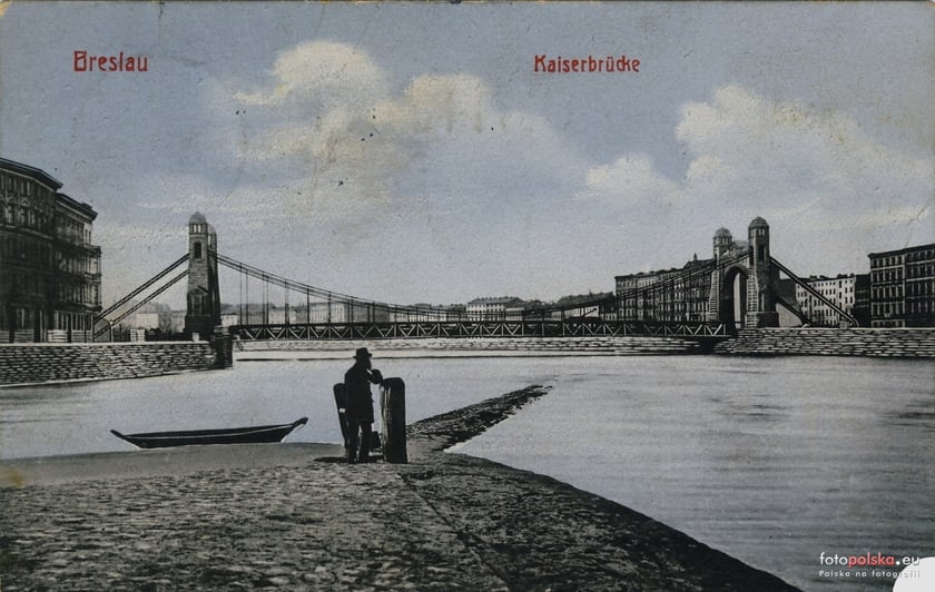1910, Wizualizacja mostu Grunwaldzkiego. Kartka wysłana 19.04.1910 r., a więc pół roku przed oficjalnym otwarciem mostu
