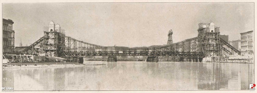 Budowa mostu Grunwaldzkiego we Wrocławiu w latach 1908-1910 - archiwalne zdjęcia