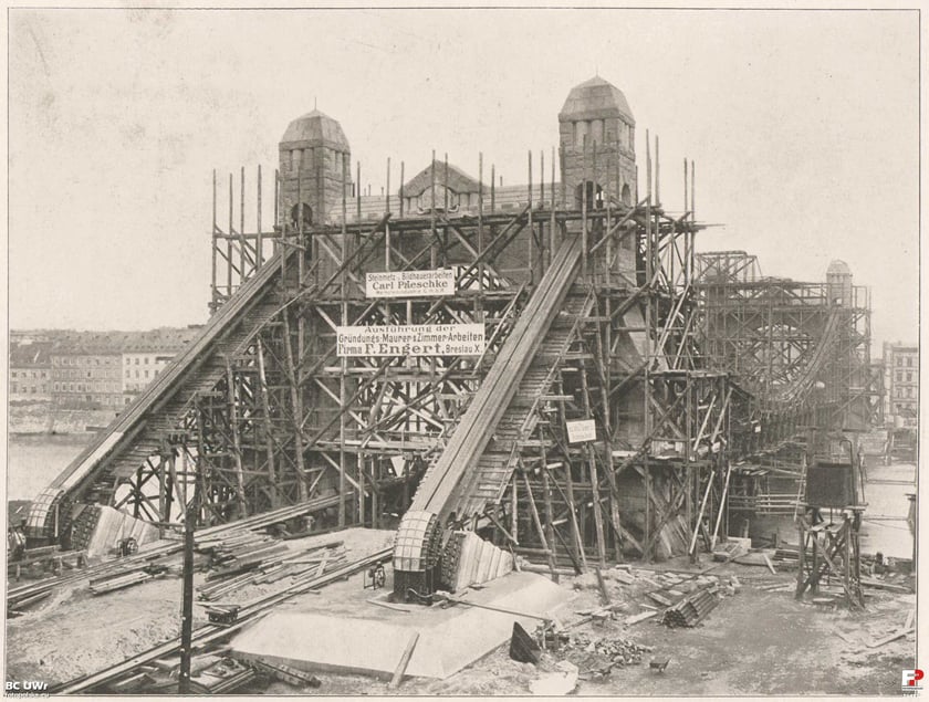 Budowa mostu Grunwaldzkiego we Wrocławiu w latach 1908-1910 - archiwalne zdjęcia