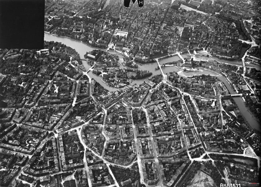 Lata 1924-1928, Nadodrze, Ołbin i Stare Miasto na zdjęciu lotniczym z połowy lat 20.