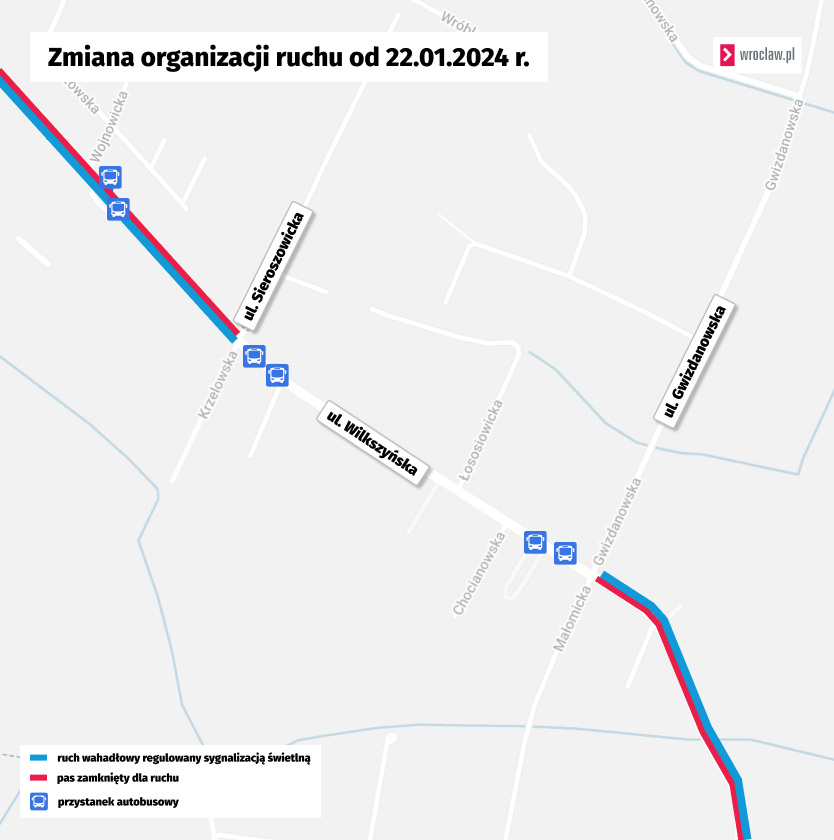 Powiększ obraz: Zmiana organizacji ruchu na ulicy Wilkszyńskiej od 22 stycznia 2024, mapa