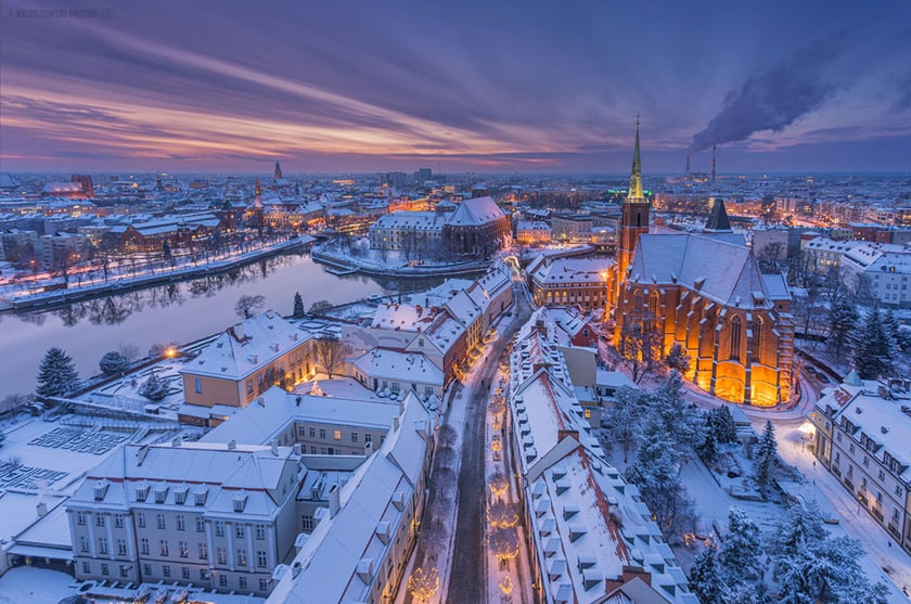 Wrocław zimą. Panorama miasta