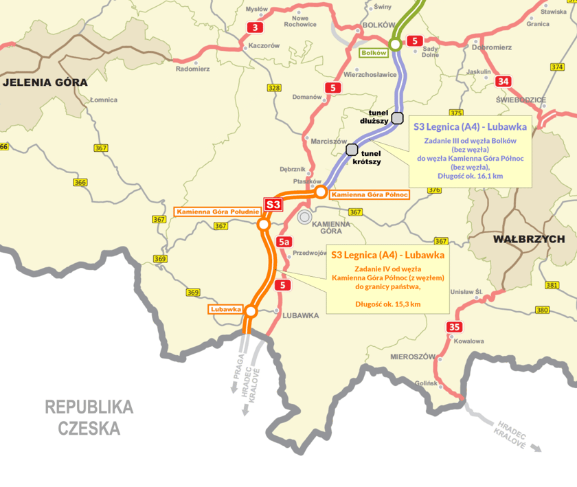 Powiększ obraz: Przebieg S3 na Dolnym Śląsku