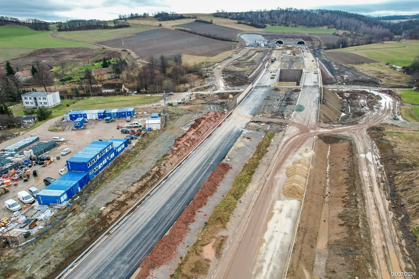 Budowana trasa S3 Bolków - Kamienna Góra na Dolnym Śląsku, luty 2024