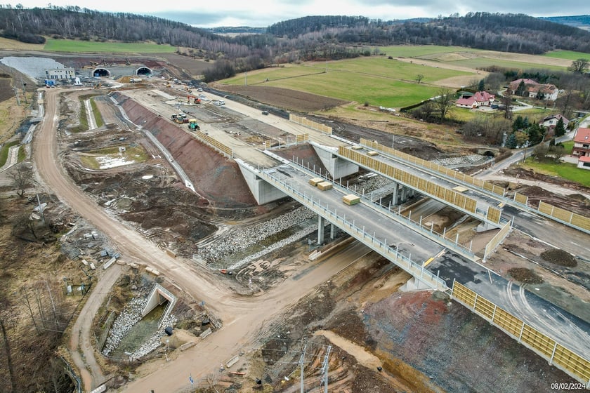 Budowana trasa S3 Bolków - Kamienna Góra na Dolnym Śląsku, luty 2024