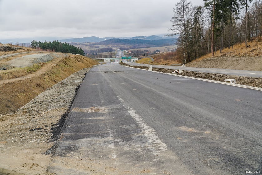 Budowana trasa S3 Bolków - Kamienna Góra na Dolnym Śląsku, luty 2024