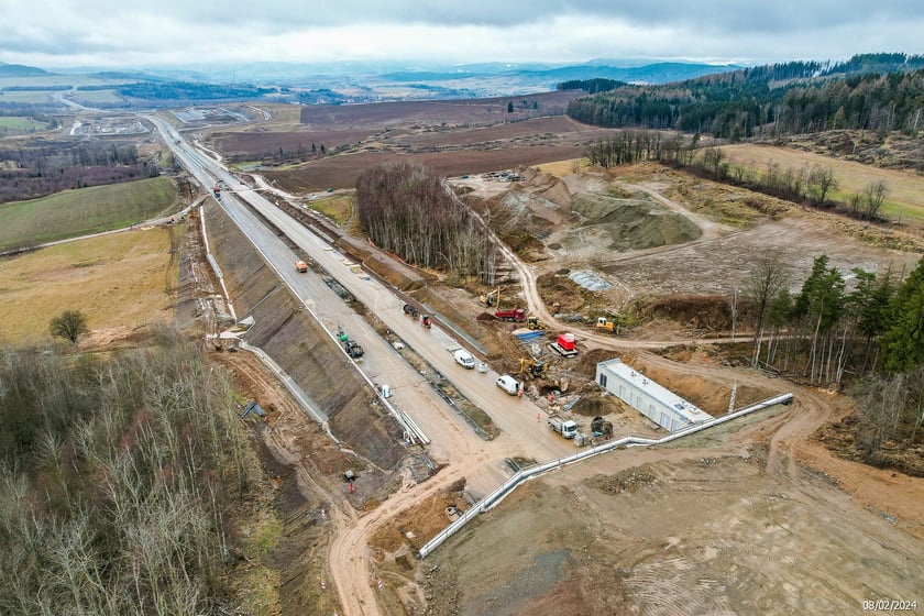 Budowana trasa S3 Bolków - Kamienna Góra na Dolnym Śląsku, luty 2024