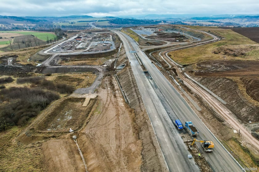 Budowana trasa S3 Bolków - Kamienna Góra na Dolnym Śląsku, luty 2024
