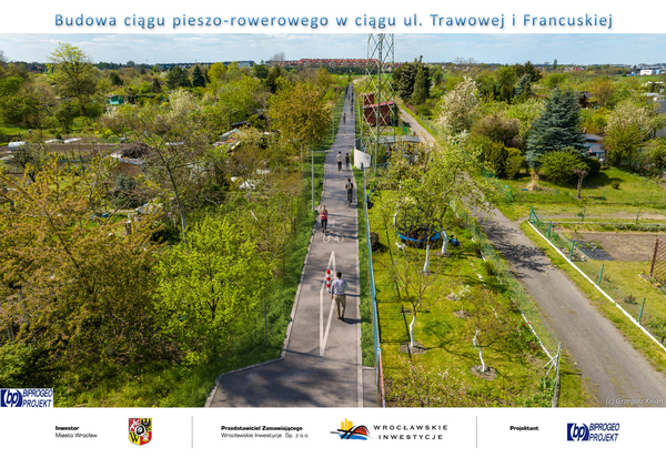 Wizualizacja dr&oacute;g rowerowych przy kladce łączącej Muchob&oacute;r Mały z Muchoborem Wielkim