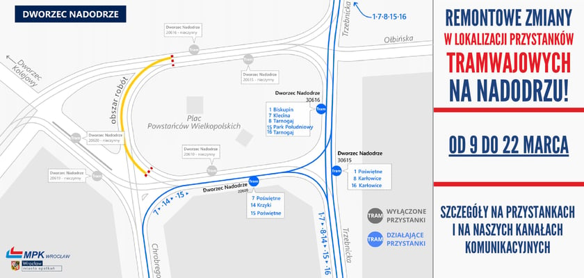 Powiększ obraz: zmiana lokalizacji przystanków tramwajowych, mapa