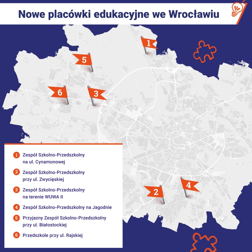 Powiększ obraz: Nowe placówki edukacyjne we Wrocławiu - mapa.