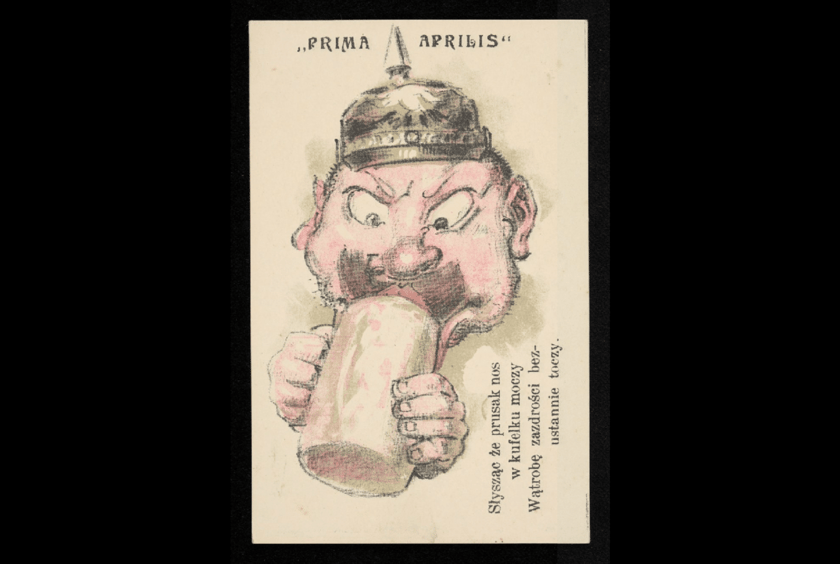 Poczt&oacute;wka primaaprilisowa - karykatura polityczna z lat 1914-1918