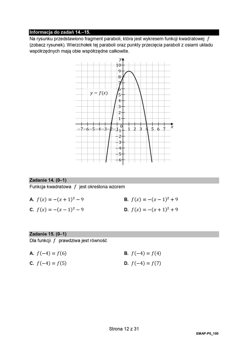 Formuła 2015, matura z matematyki