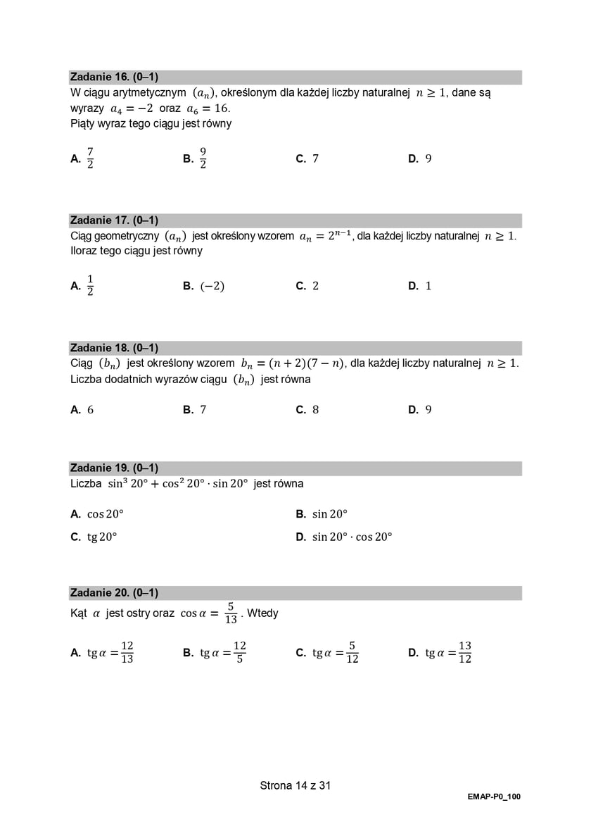 Formuła 2015, matura z matematyki