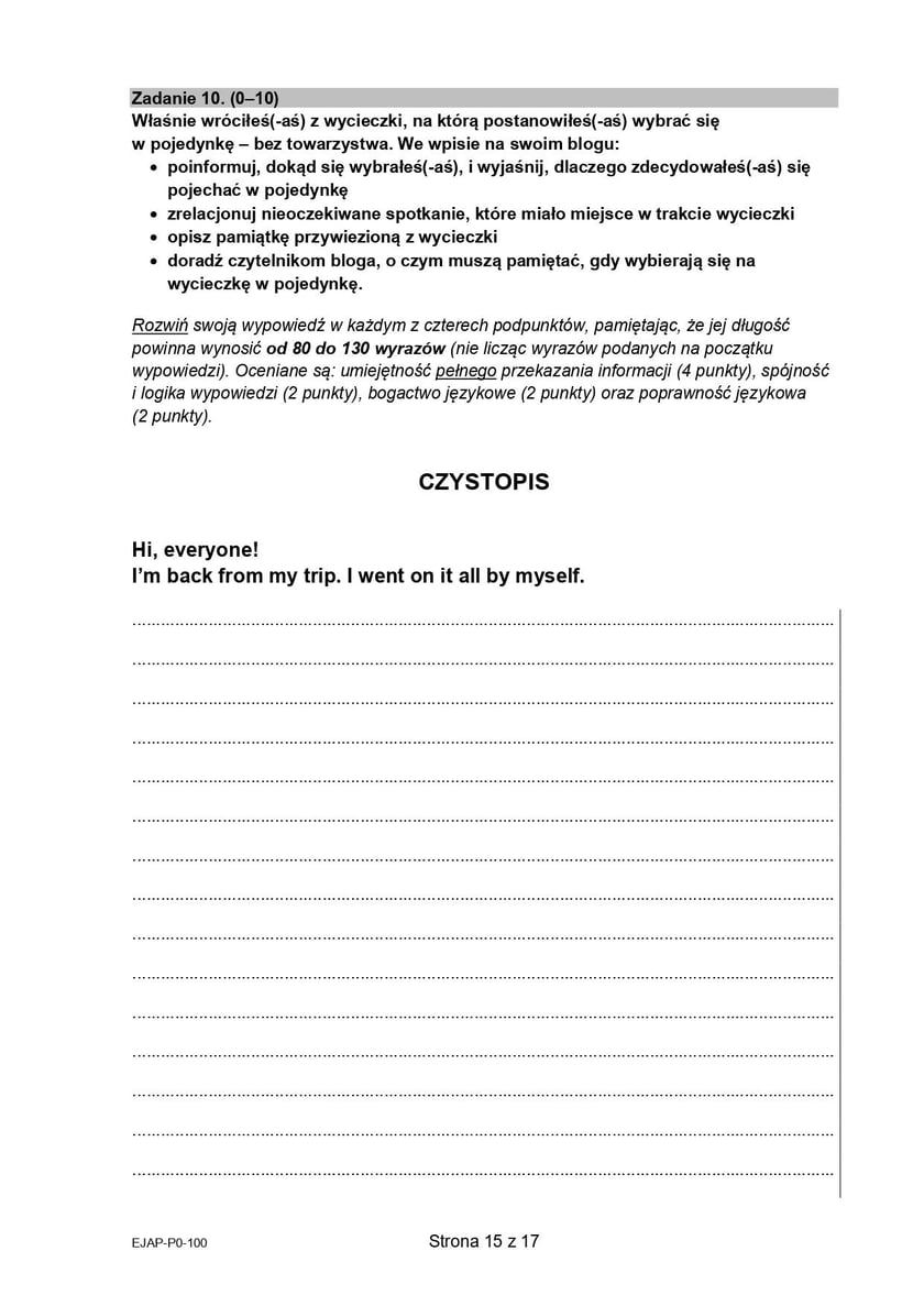 Formuła 2015, matura z języka angielskiego