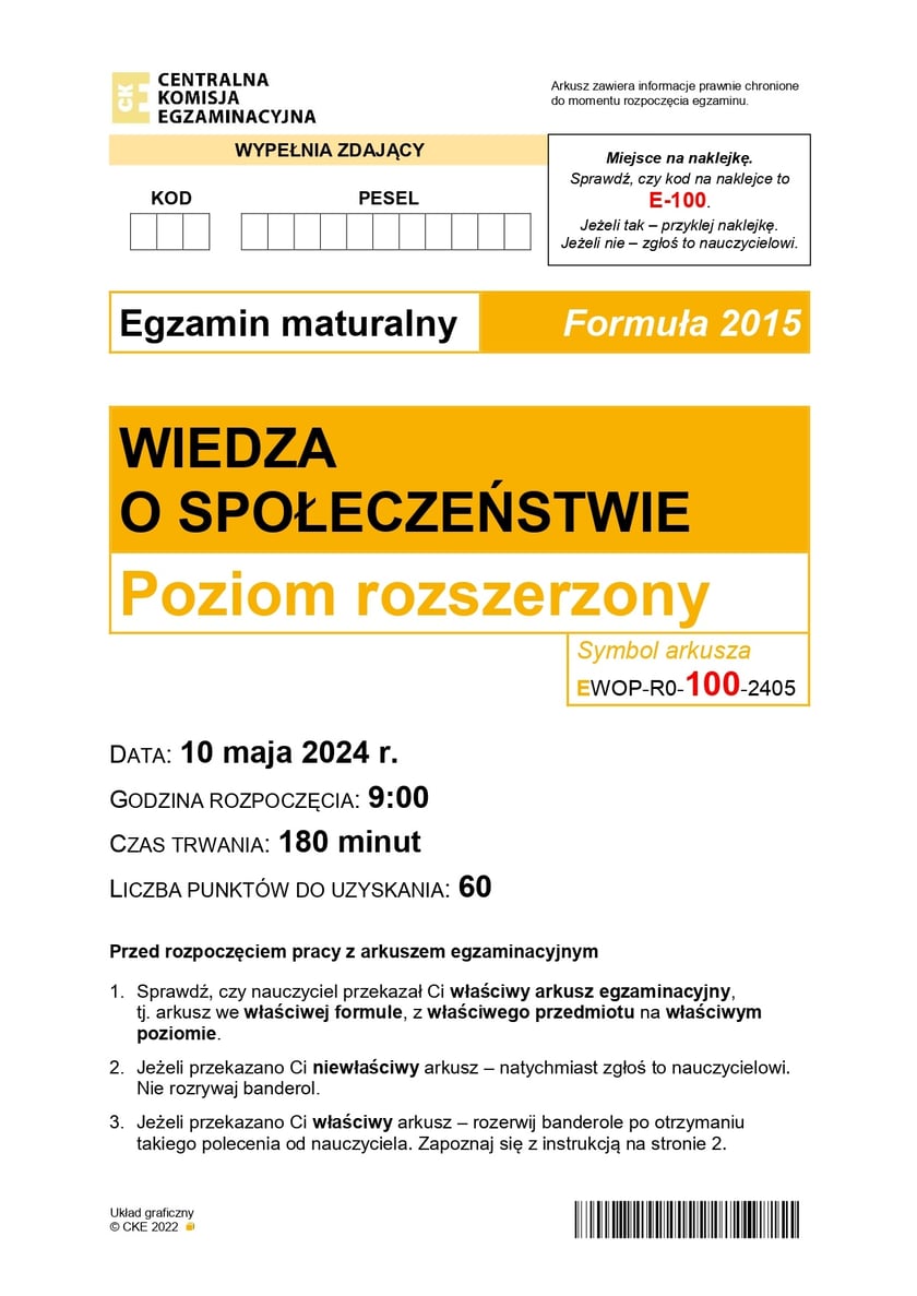 Formuła 2015, matura WOS (poziom rozszerzony)