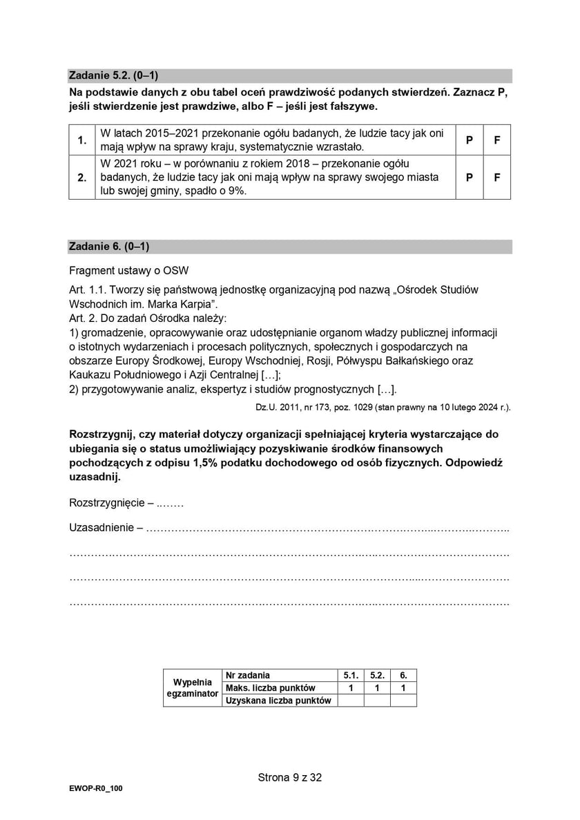 Formuła 2015, matura WOS (poziom rozszerzony)