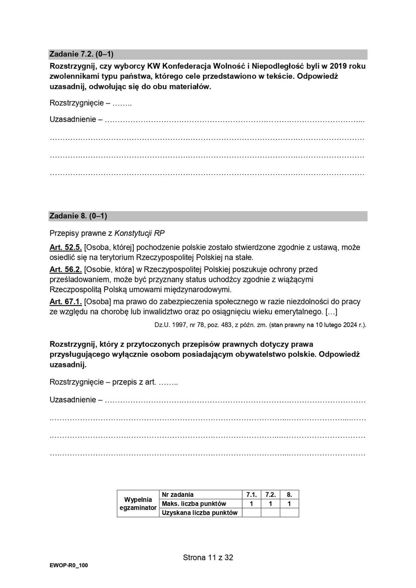 Formuła 2015, matura WOS (poziom rozszerzony)