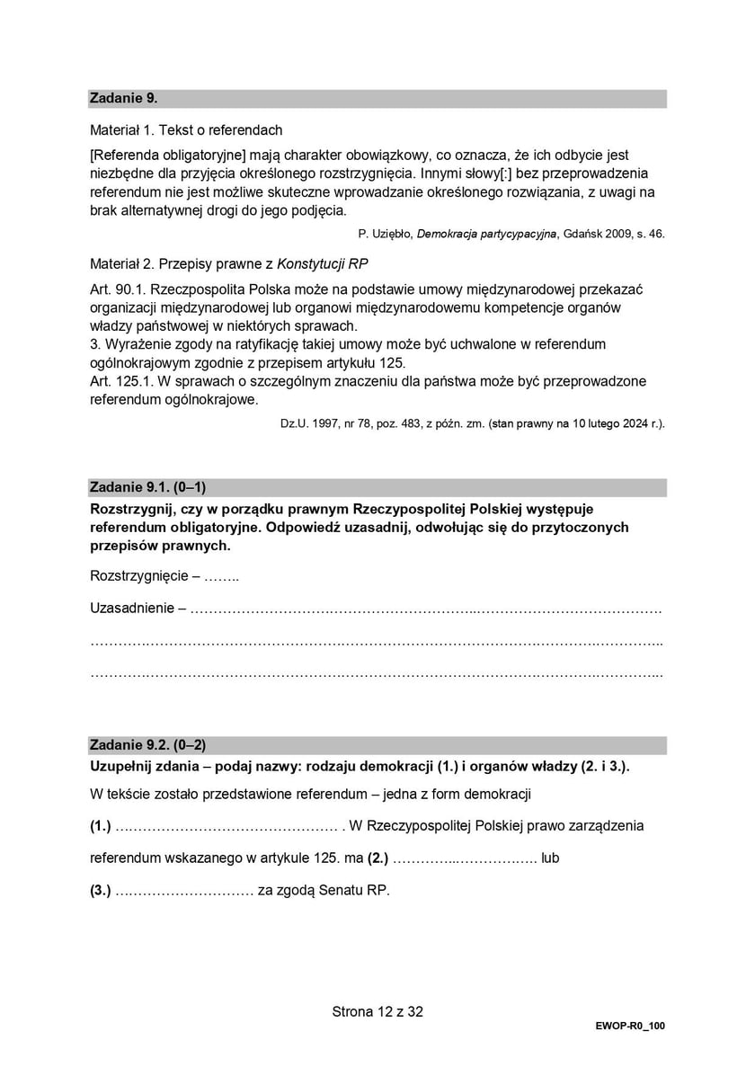 Formuła 2015, matura WOS (poziom rozszerzony)