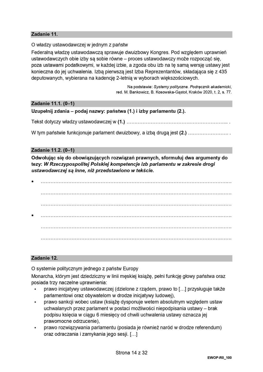 Formuła 2015, matura WOS (poziom rozszerzony)