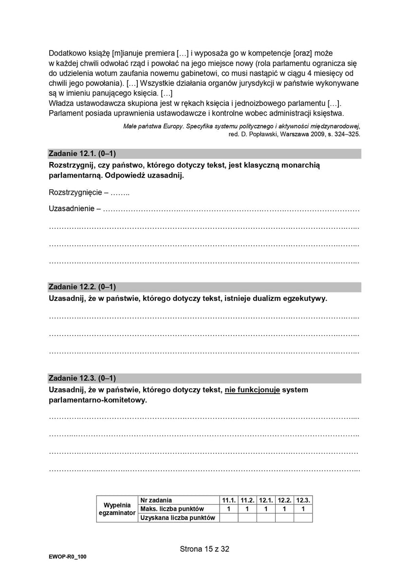 Formuła 2015, matura WOS (poziom rozszerzony)