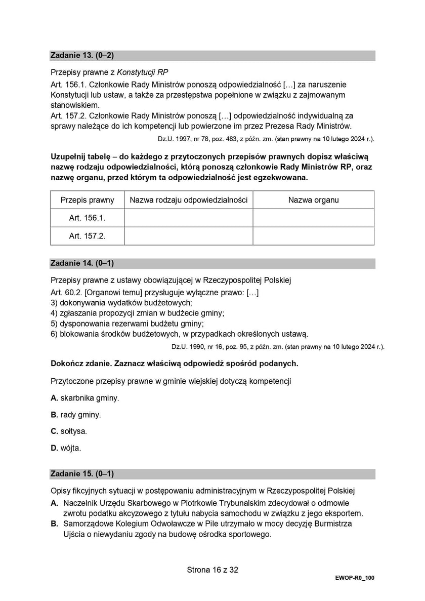 Formuła 2015, matura WOS (poziom rozszerzony)