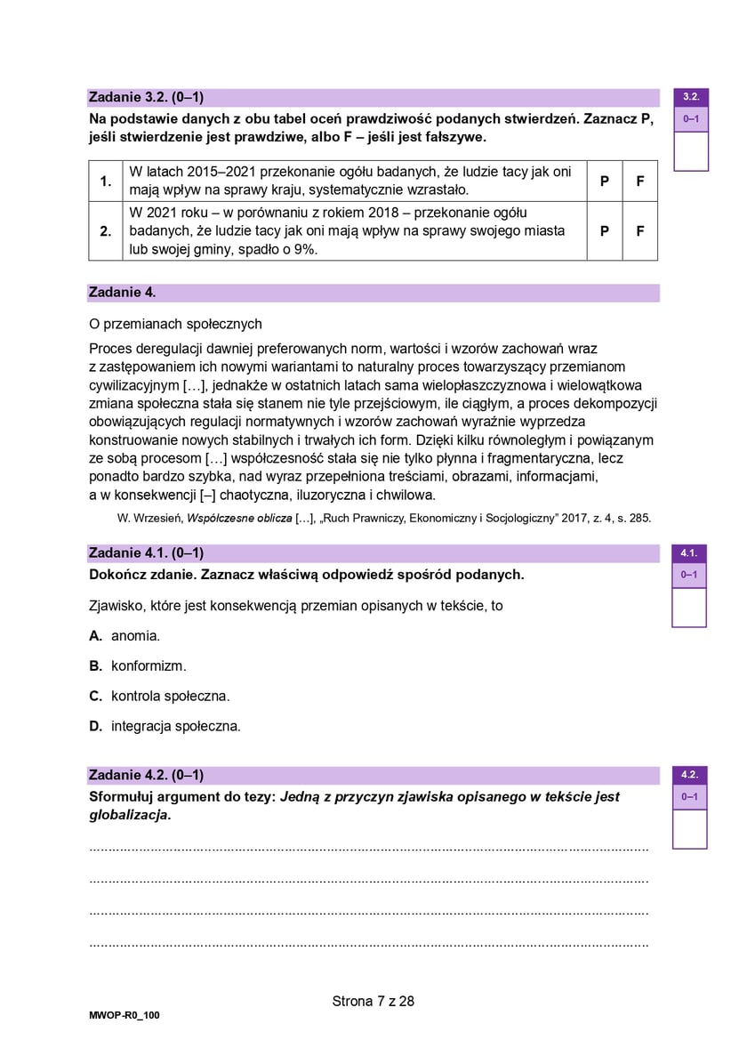 Formuła 2023, matura WOS (poziom rozszerzony)