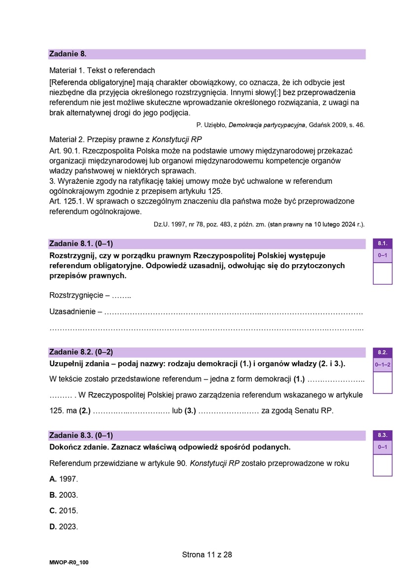 Formuła 2023, matura WOS (poziom rozszerzony)
