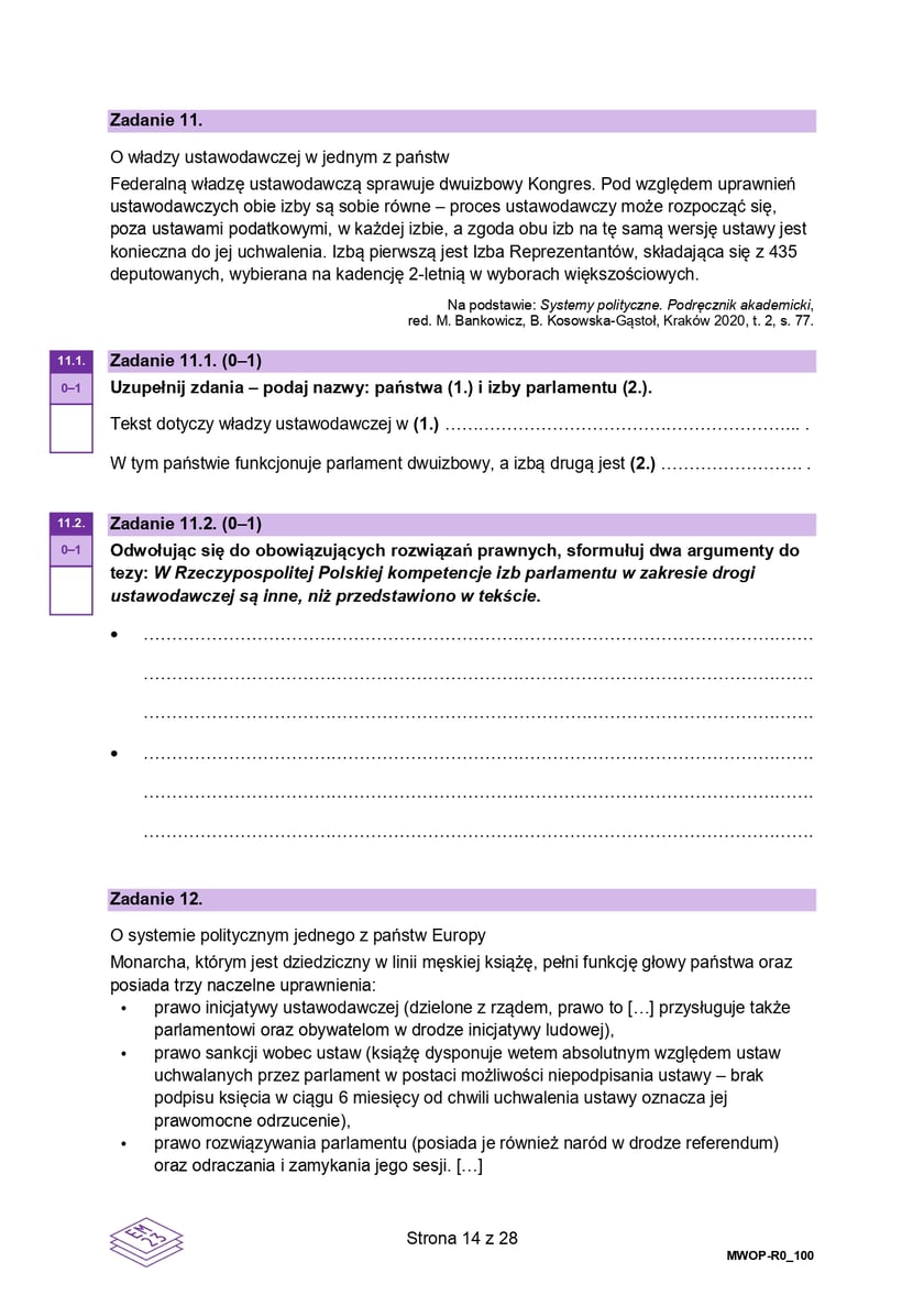 Formuła 2023, matura WOS (poziom rozszerzony)