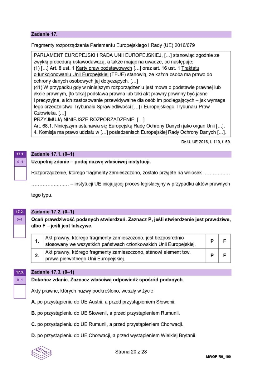 Formuła 2023, matura WOS (poziom rozszerzony)