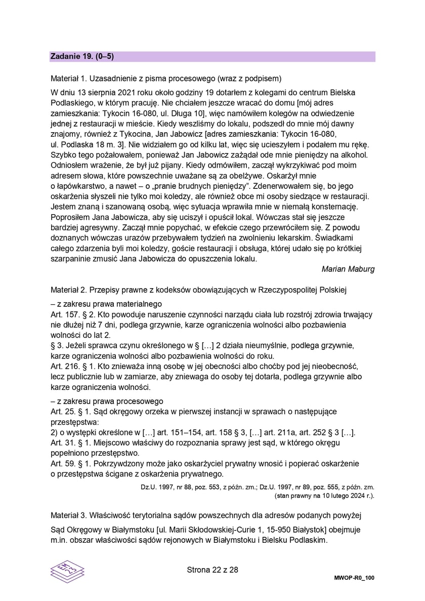 Formuła 2023, matura WOS (poziom rozszerzony)