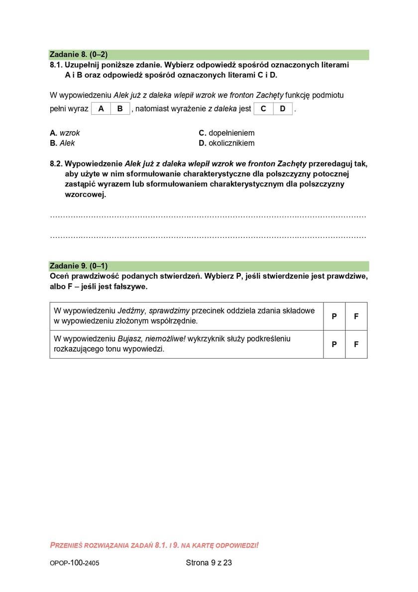 Egzamin ósmoklasisty 2024, arkusz z języka polskiego