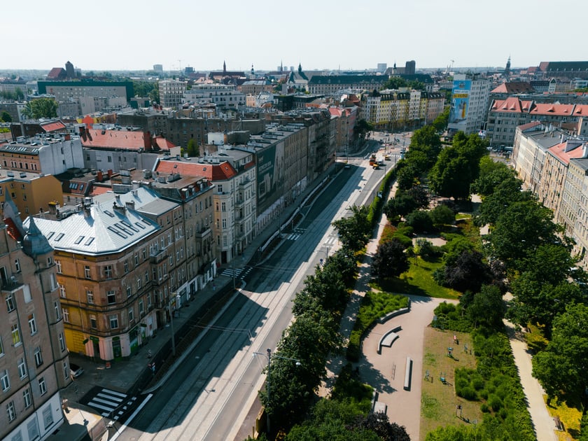 Przebudowa Pomorskiej na kadrach z drona, 28 maja 2024