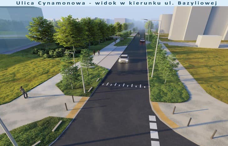 Wizualizacja - ul. Cynamonowa, widok w kierunku ul. Bazyliowej