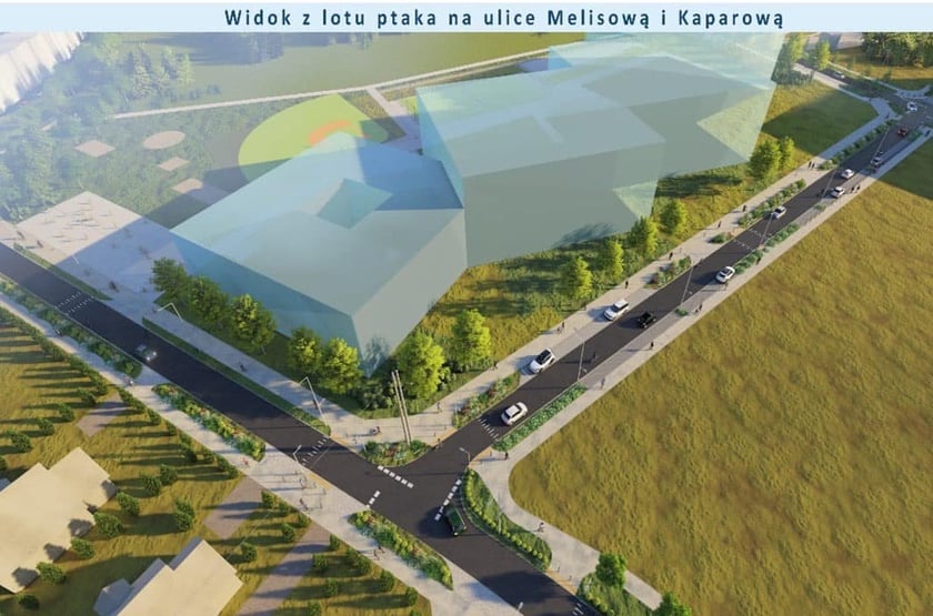 Wizualizacja - widok z lotu ptaka na ul. Melisową i Kaparową