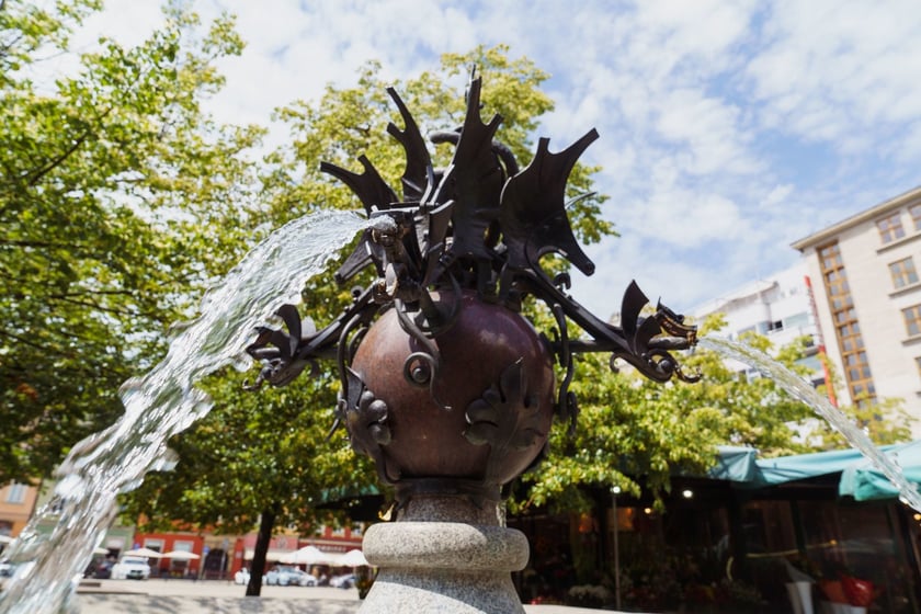 Fontanna z pyskami smok&oacute;w na placu Solnym