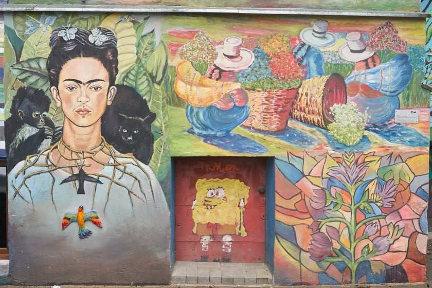 Na zdjęciu widać jeden z murali przy ulicy Roosvelta. Mural przedstawia postać z bajki.
