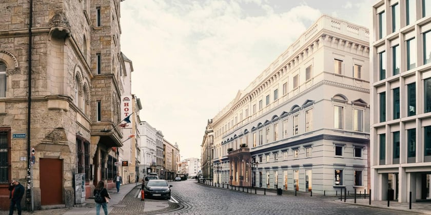 Wizualizacja budynku na podstawie wyglądu pałacu Hatzfeldów