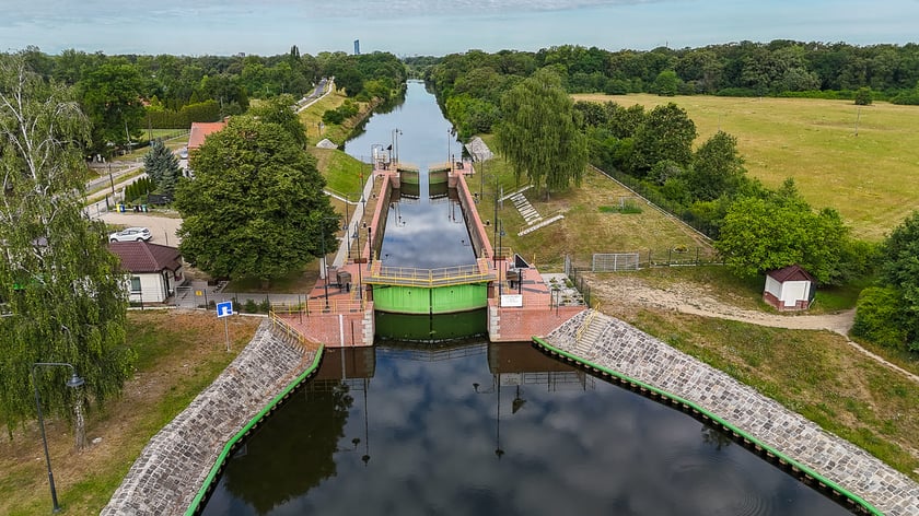 śluza Opatowice, widok z drona