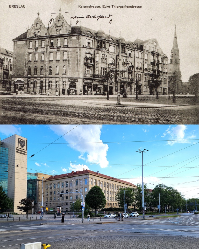 Plac Grunwaldzki (niem. Kaiserstraße) na porównaniu lat 1907/2024