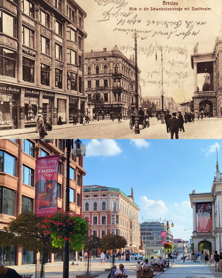 Współczesne i przedwojenne zdjęcia Wrocławia, ul. Świdnicka