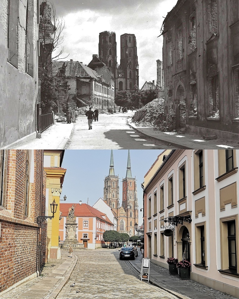 Współczesne i przedwojenne zdjęcia Wrocławia, ul. Katedralna
