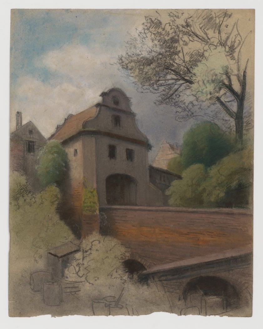 Most nad fosą, lokalizacja nieznana. Około 1900