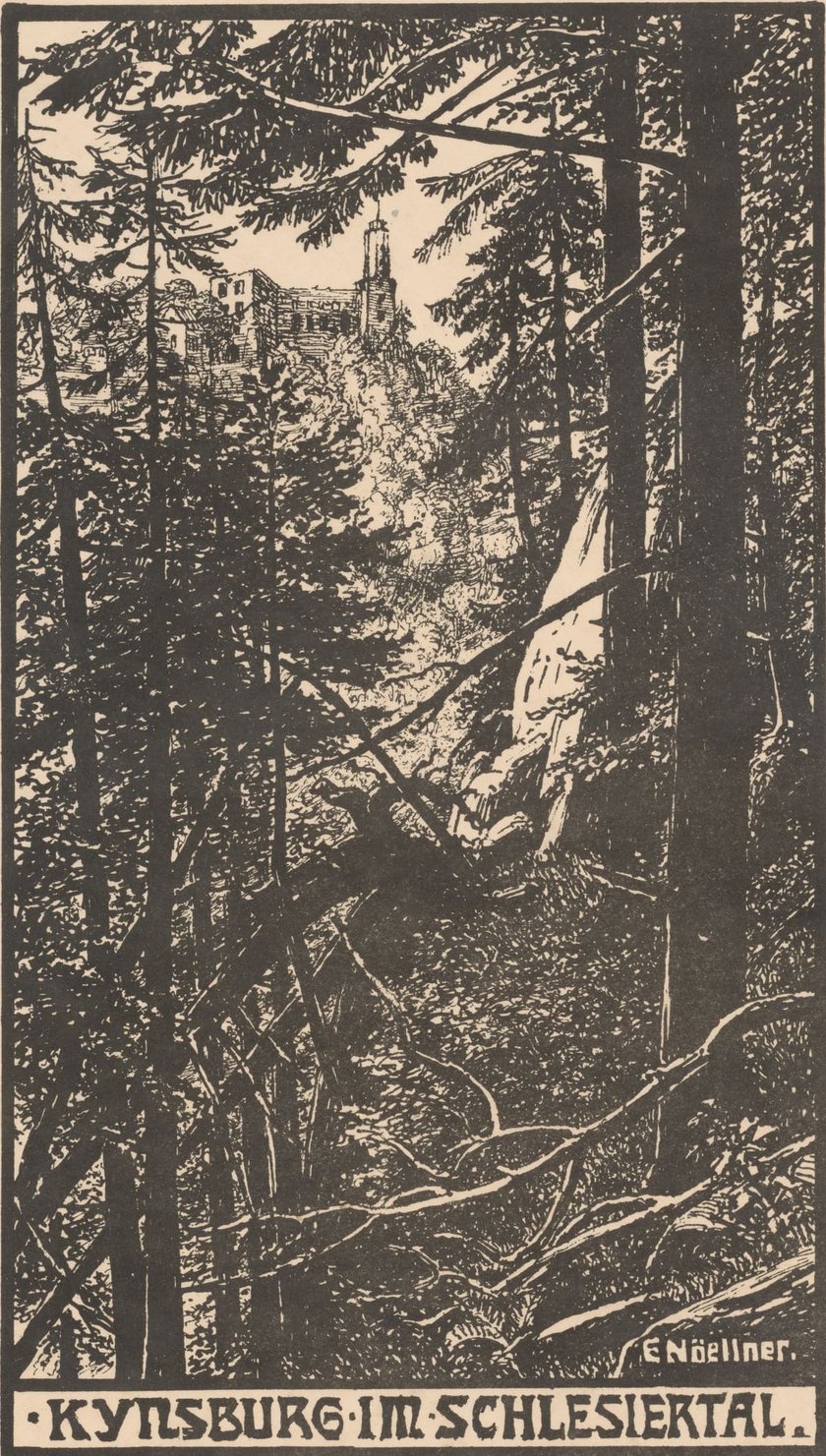 Zamek Grodno w Zag&oacute;rzu Śląskim, 1905. Noellner zajmował się renowacją fresk&oacute;w w tym zamku
