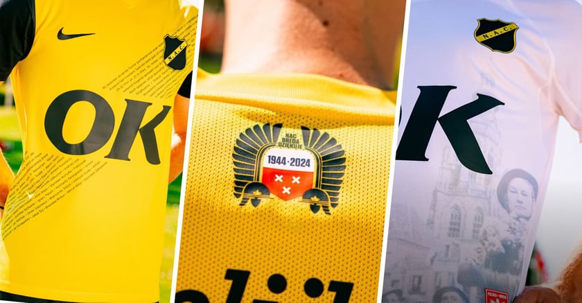 Koszulki klubu piłkarskiego NAC upamiętniające wyzwolenie miasta przez polskich żołnierzy