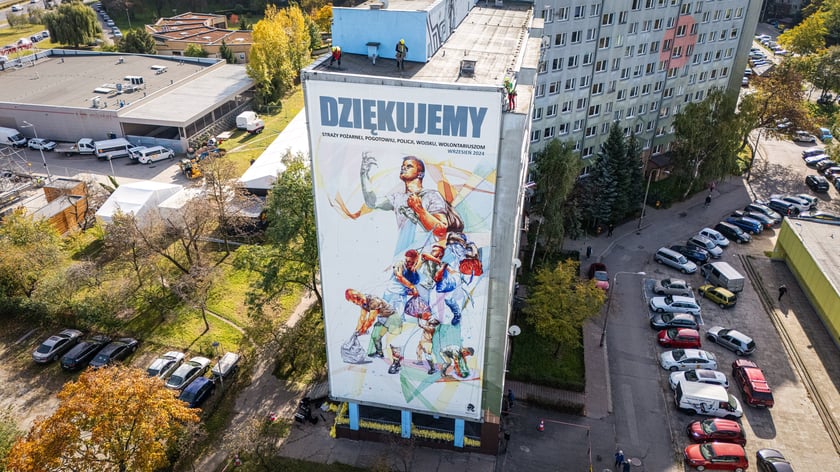 Grafika na wieżowcu przy ul. Krynickiej 2 we Wrocławiu