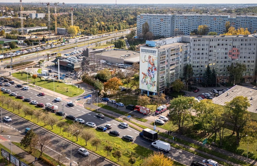 Grafika na wieżowcu przy ul. Krynickiej 2 we Wrocławiu