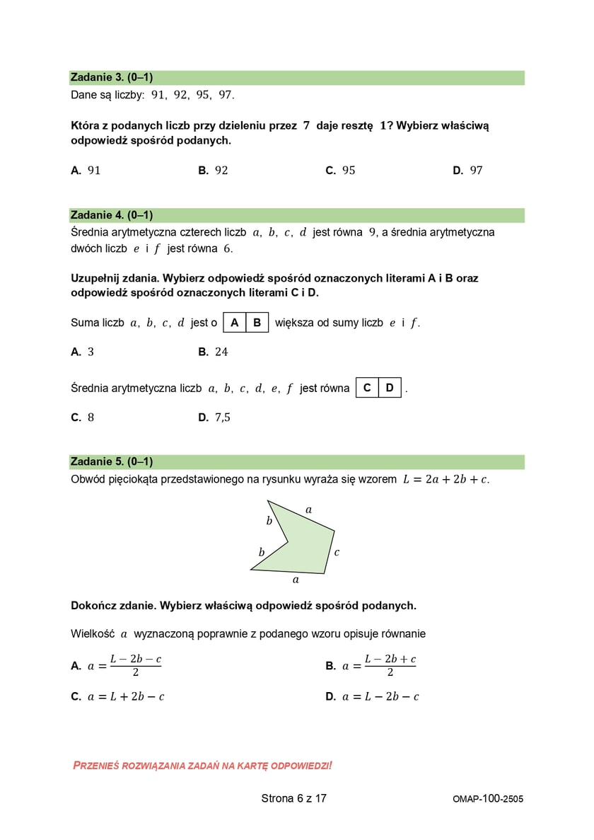 Egzamin ósmoklasisty 2025 z CKE - matematyka - arkusz 14 maja